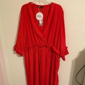Boohoo Red Ruffle Midi Dress Size 20